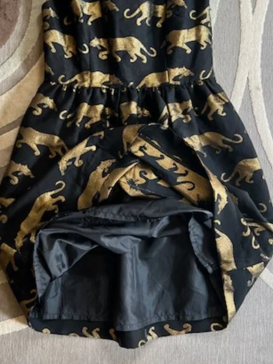 Eyedoll Anthropologie Black & Gold Panther Dress Woman's Size 4 - Picture 4 of 11
